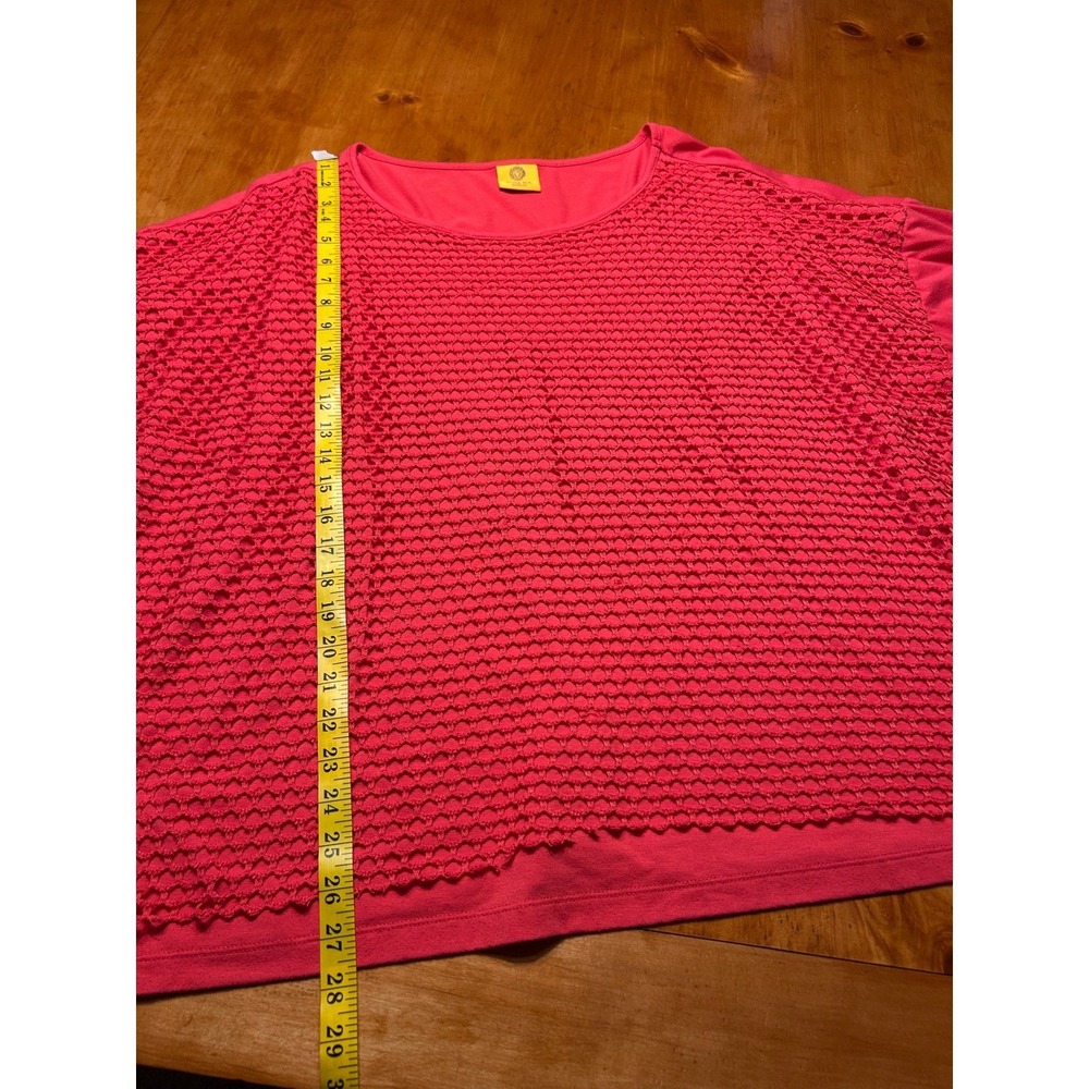 Ruby Rd Coral Pink‎ Crochet Overlay Top 3/4 Sleeve Oversized Blouse Boho Coastal - Picture 4 of 11
